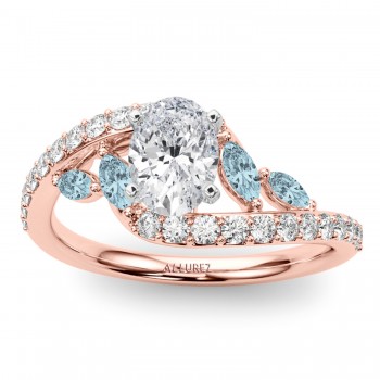 Swirl Design Lab Grown Diamond & Marquise Lab Aquamarine Engagement Ring 14K Rose Gold (0.63ct)